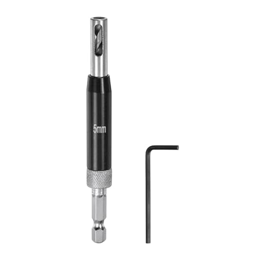 HARFINGTON Self Centering Drill Bit Set 5mm, 1/4" Hex Shank Drilling Bits for Wood Working, Cabinet Door Hinge Hole Punch Tool Self Center with Hex Keys L-Shaped, Black - color: Black, size: 5mm