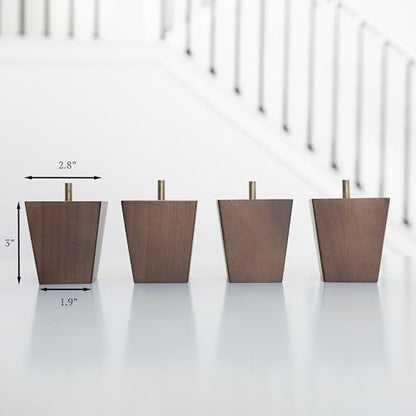 Airy Abode Premium Walnut Square Furniture Legs (Full Install Kit) - Pick Your Size and Color - color: Brown, size: 3 Inches