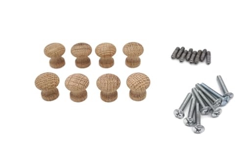Solid Oak Wood Furniture Knob Cabinet Knobs - 5 Different Sizes from 3/4" to 1-3/4"- Available in 2-4-8 Packs (8, 3/4") - size: 3/4"