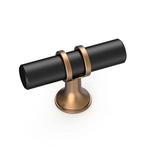 Amerdeco 10 Pack Champagne Bronze and Matte Black Cabinet Knobs 2 Inch T Bar Cabinet Pulls Kitchen Cabinet Handles Cabinets Hardware Drawer Pulls ZH0050 - color: Champagne Bronze Black, size: 2"/51MM