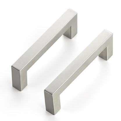 Brushed Nickel Cabinet Handles Drawer Pulls 3.75 Inch CC 10 Pack - color: Brushed Nickel Square, size: 3-3/4" Hole Center