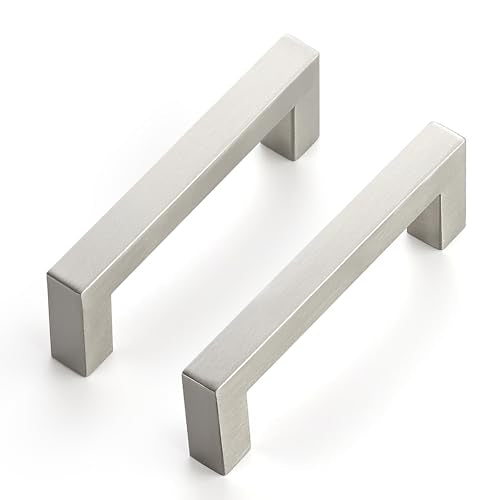 Brushed Nickel Cabinet Handles Drawer Pulls 3.75 Inch CC 25 Pack - color: Brushed Nickel Square, size: 3-3/4" Hole Center