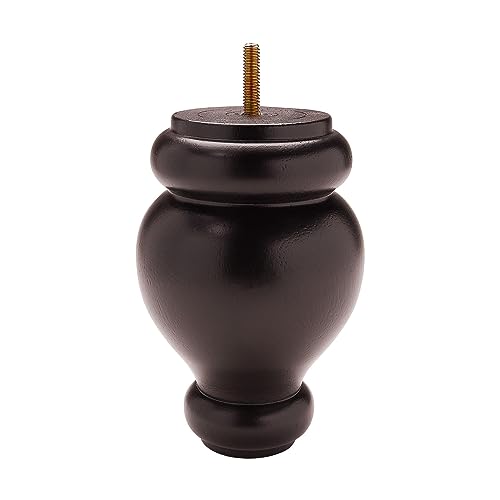 OUTWATER 6 in. H x 4 in. Dia Stained Espresso Solid Hardwood Bun Foot Leg for Furniture 4 Pack with 4 Free Insert Nuts and Drill Bit - color: Espresso