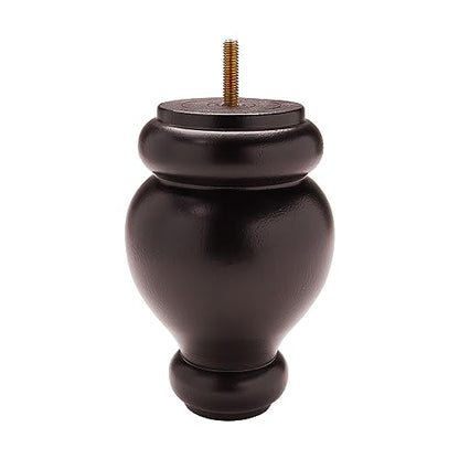OUTWATER 6 in. H x 4 in. Dia Stained Espresso Solid Hardwood Bun Foot Leg for Furniture 4 Pack with 4 Free Insert Nuts and Drill Bit - color: Espresso