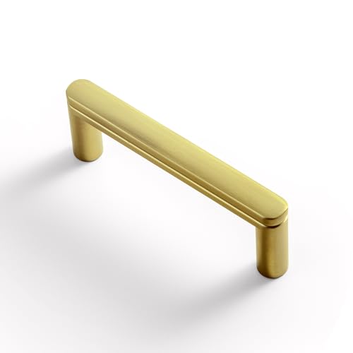 Goo-Ki 6 Pack 3'' Center to Center Brushed Brass Cabinet Handles Contemporary Kitchen Drawer Pulls with Subtle Curves - color: Brushed Brass, size: 3" Center to Center