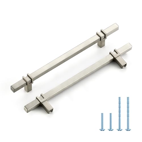 HOME EDIT 6-1/4 inch Brushed Nickel Cabinet Handles, 10 Pack Kitchen Cabinet Handles Drawer Pulls Zinc Alloy Square Bar Kitchen Pulls - color: Brushed Nickel, size: 6-1/4 Inch Hole Center