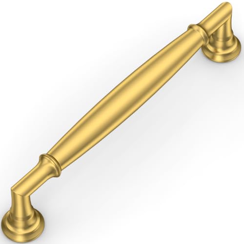 10 Pack Vibrant Brushed Moderne Brass Cabinet Pulls 5 Inch(128mm) Kitchen Cabinet Handles Solid Heavy Duty Drawer Pulls - color: Vibrant Brushed Moderne Brass, size: 5" Hole Center