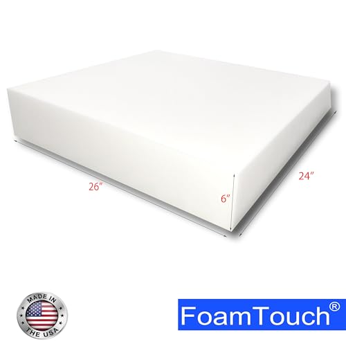 FoamTouch Upholstery Foam Couch and Seat Cushion Replacement - 6" H x 24" W x 26" L - size: 6"x24"x26"
