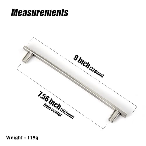 Goo-Ki 7-1/2 Inch（192mm Hole Centers Luxurious & Sturdy Zinc Alloy Cabinet Handls,Satin Nickel Cabinet Pulls for Kitchen,Drawer,Cupboard & Wardrobe,6 Pack - color: Satin Nickel, size: 7.6 inch (192 mm) Hole Centers, style: Pulls With No Backplate