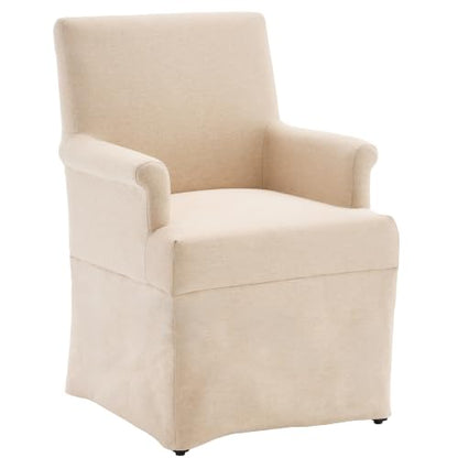 Arm Dining Chair Fabric Long Skirt Slipcovered High Back Upholstered Dinner - color: Beige, size: 1 PC