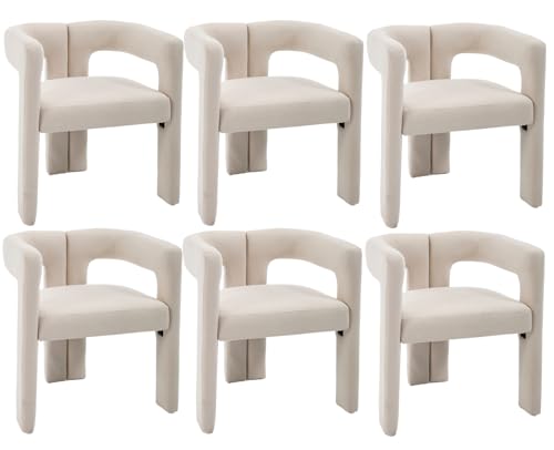 EALSON Modern Barrel Dining Chairs Set of 6 Linen Upholstered Fabric Kitchen Chairs with Open Back and Arms Comfortable Accent Chairs Side Chairs for Dining Room/Living Room, Beige - color: Beige, size: 6 PCS