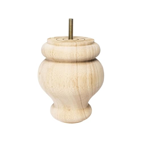 OUTWATER 5 in. H x 4 in. Dia Unfinished Solid Hardwood Bun Foot Leg for Furniture 4 Pack with 4 Free Insert Nuts and Drill Bit - color: Unfinished
