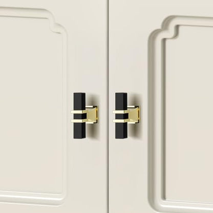 Rergy 10 Pack Square Black and Gold Cabinet Knobs, Solid Zinc Alloy - color: Black and Gold, size: Single Hole