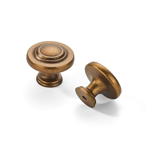 khtumeware 4 Pack Large 1-3/4 Inch Cabinet Knob, Metal Zinc Alloy Handle, Antique Brass Drawer Handle, Bifold Closet/Wardrobe/Cabinet/Bathroom Cabinet Door Knobs, Durable - color: Antique Brass, size: 1-3/4 Inch Diameter-Knob