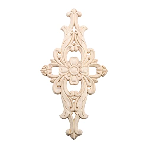 1Pc Wood Carved Appliques Central Wooden Carving Onlays Furniture Decals - size: 1-Pack, 12.8 x 6.4 inches