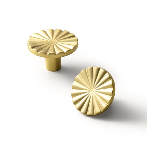 Goo-Ki 1.5'(38mm) Dia Brushed Brass Cabinet Knob, Big Zinc Alloy Drawer Knobs with Round Flower Design,Retro Style,6 Pack - color: Brushed Brass, size: 1.5'' Dia Single Hole Knob