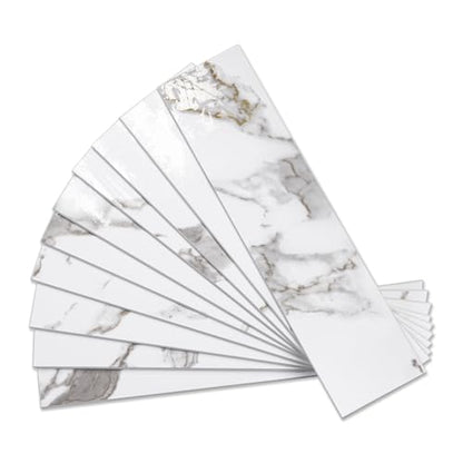 Vamos Tile Peel & Stick Backsplash on Subway Tile,40-Pack 3''x12'',Glossy - color: White Marble with White Grout