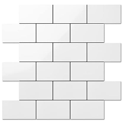 DICOFUN 1 Polished White Thick PVC Peel and Stick Backsplash, Ceramic Look Subway Tile Kitchen Backsplash Wall Tile - color: Polished White, size: 1 Sheet, 12"x12"x0.12"