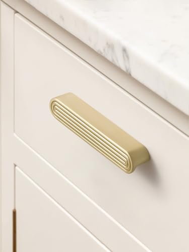 5 Pack Gold Cabinet Pulls 5" Hole Center Brushed Brass Drawer Pulls Circle Bathroom Dresser Handles Hardware Zinc Alloy - color: Brushed Gold, size: 5 Inch Hole Centers