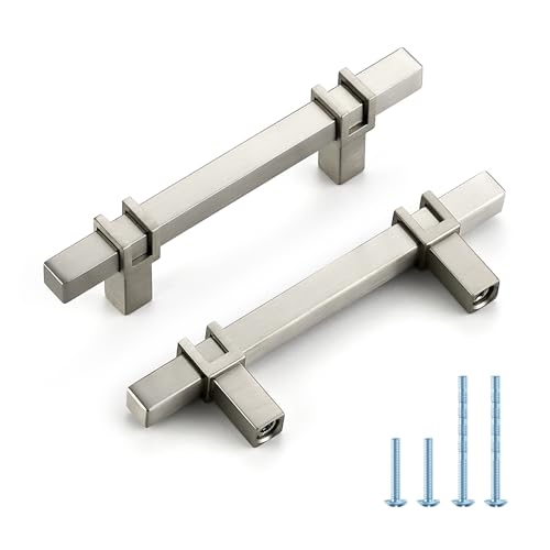 HOME EDIT 3 inch Brushed Nickel Cabinet Handles, 10 Pack Kitchen Cabinet Handles Drawer Pulls Zinc Alloy Square Bar Kitchen Pulls - color: Brushed Nickel, size: 3 Inch Hole Center