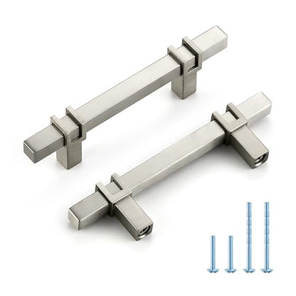 HOME EDIT 3 inch Brushed Nickel Cabinet Handles, 10 Pack Kitchen Cabinet Handles Drawer Pulls Zinc Alloy Square Bar Kitchen Pulls - color: Brushed Nickel, size: 3 Inch Hole Center