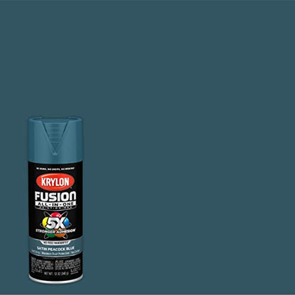 Krylon Fusion All-In-One 12 Oz. Satin Spray Paint, Peacock Blue - 1 Each - color: Peacock Blue, size: 12 Ounce (Pack of 1), style: Satin