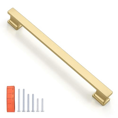 KNOBWELL 6 Pack Brushed Gold Solid Cabinet Pulls 7-9/16 Inch(192mm) Hole Center Kitchen Cabinet Handles,Cabinet Hardware for Cupboard Drawer Pulls - color: Brushed Gold, size: Hole Center：7-9/16 inch（192mm）