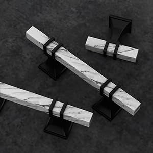 Haliwu 10 Pack Kitchen Cabinet Knobs Black and White Marble Grain Knobs - color: White Marble & Black, size: T-bar Knob