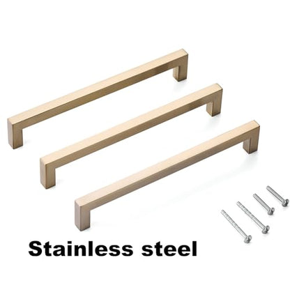 20 Pack 8 Inch Champagne Cabinet Pulls Square Drawer Handles Champagne Bronze Cabinet Hardware Cupboard Handles Modern Stainless Steel Kitchen Cabinet Handles - color: Champagne, size: 8 inch hole centers
