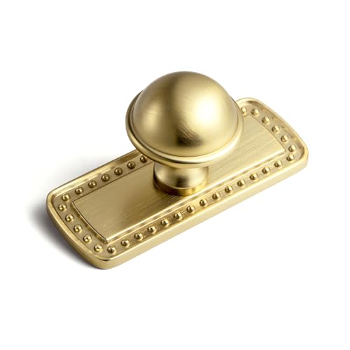 6 Pack Brushed Gold Cabinet Knobs with Backplate Round knob - color: Brushed Gold, style: Beadedge