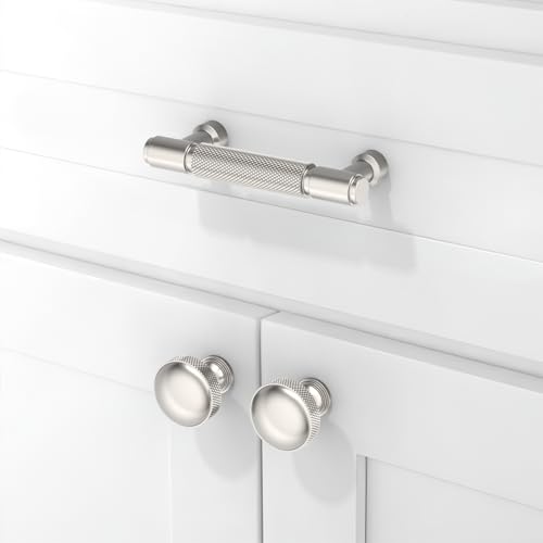 10 Pack Brushed Satin Nickel Knurled Cabinet Pulls 3 Inch(76mm) Kitchen Cabinet Handles Cabinet Hardware Drawer Pulls - color: Brushed Satin Nickel, size: 3" Hole Center