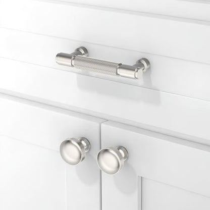 10 Pack Brushed Satin Nickel Knurled Cabinet Pulls 3 Inch(76mm) Kitchen Cabinet Handles Cabinet Hardware Drawer Pulls - color: Brushed Satin Nickel, size: 3" Hole Center