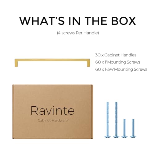 Ravinte Brushed Brass Solid Pulls Cabinet Handles 10 Inch 30 Pack - size: 10 Inch Hole Center