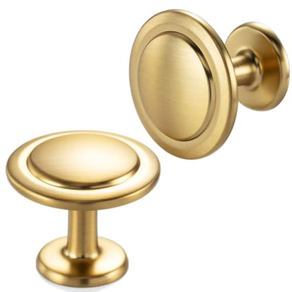 Brushed Gold Cabinet Knobs Round Kitchen Pulls 10 Pack 8222 - color: Brushed Gold, size: 1-1/4 Inches, style: 10 Pack Round Knob