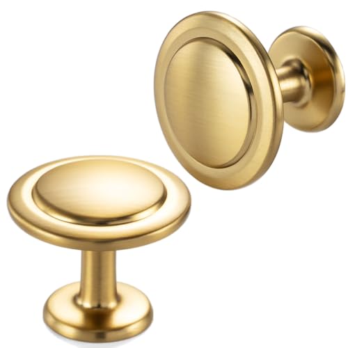 Brushed Gold Cabinet Knobs Round Kitchen Pulls 10 Pack 8222 - color: Brushed Gold, size: 1-1/4 Inches, style: 10 Pack Round Knob
