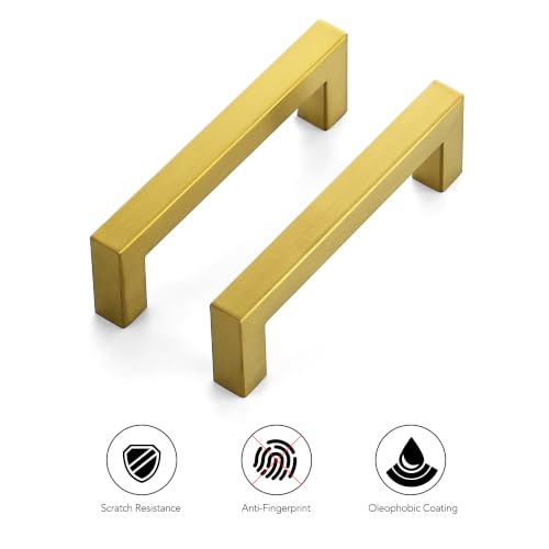 Ravinte Gold Square Pulls Cabinet Handles,4 Inch,30 Pack - color: Brushed Brass, size: 4 Inch Hole Center