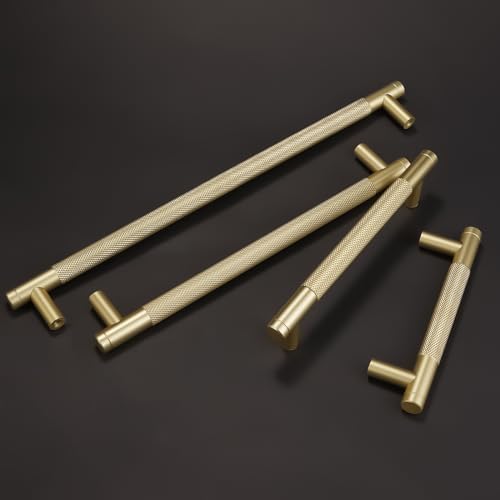 COTYKILEY 10 Pack 3.75 Inch(96mm) Brushed Brass Cabinet Handles Gold Knurled Kitchen Cabinet Pulls Cabinet Door Handles Kitchen Cabinet Hardware Cupboard Drawer Pulls Dresser Handles - color: Brushed Brass, size: 3.75" Hole Center（96MM）