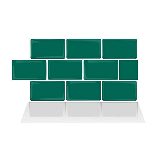 Alwayspon 10 Sheets 3D Thickened Peel and Stick Vinyl Backsplash Tiles, 12"x6" Self-Adhesive Wallpaper Wall Tile Stickers Stick on Subway Tiles for Kitchen Bathroom, Green 044 - color: T80044