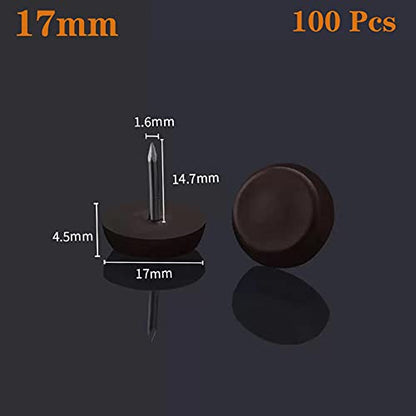 17mm Brown Nylon Furniture Sliders Nail On - Chair Leg Floor Protectors Nail - Nylon Chair Glides with Nail Brown Sliders Head, Chair, Table Leg Feet Protector Nail（Flat Bottom 100 Pcs） - size: 17mm