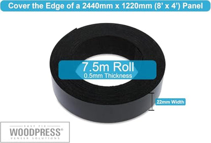 7/8" Black Matt Pre-Glued Melamine Edge Banding, 25 ft - size: Width: 7/8"