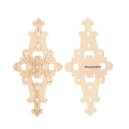 1Pc Wood Carved Appliques Central Wooden Carving Onlays Furniture Decals - size: 1-Pack, 10.63 x 5.51 inches