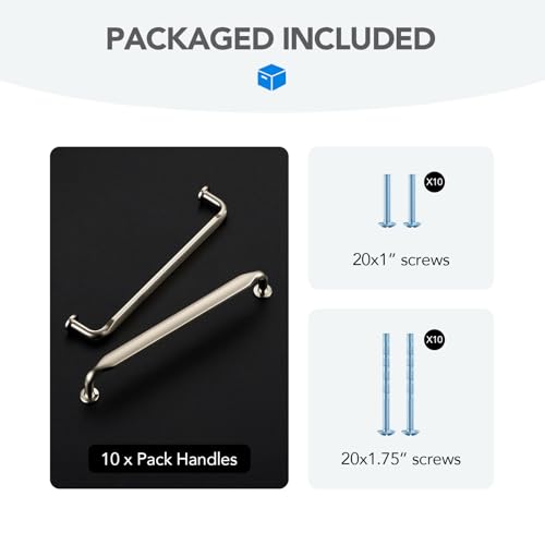 HOME EDIT Brushed Nickel Solid Cabinet Handles & Pulls 6-1/4 Inch 10 Pack - color: Brushed Nickel, size: 6-1/4 inches Hole Center