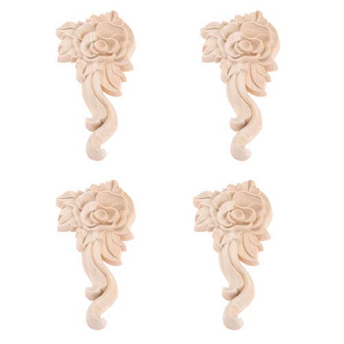 4Pcs Wood Appliques Onlays Wooden Carved Rose Carving Decals, Style C - size: Style C: 10.5x5cm/4.13"x1.97"