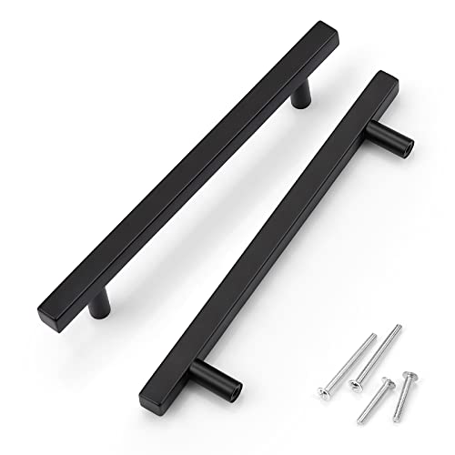 KNOBWELL 25 Pack 6-3/10" Black Cabinet Pulls Stainless Steel Cabinet Hardware for Kitchen Bathroom Vanity Pulls Matte Black Dresser Drawer Handles - color: Black, size: 6 3/10 inch(160mm)