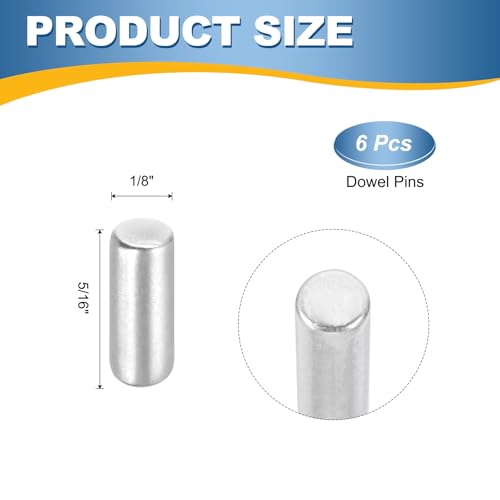 MECCANIXITY 6Pcs 1/8" x5/16 Dowel Pins Cylindrical Shelf Support Pegs - size: 1/8"x5/16"