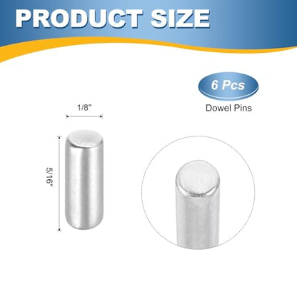 MECCANIXITY 6Pcs 1/8" x5/16 Dowel Pins Cylindrical Shelf Support Pegs - size: 1/8"x5/16"