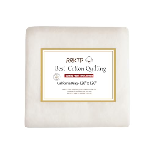 RRKTP Cotton Batting for Quilting，200 g/m² Lightweight Quilt Batting California King Size，Natural All Season Comfort Cotton Stuffing, Sewing Handmade & DIY Crafts 120"×120" - size: 120×120