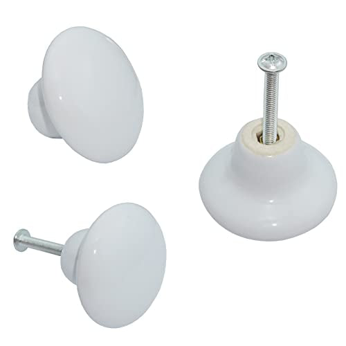 14 Packs White Ceramic Knobs Round Mushroom Cabinet Dresser - color: White