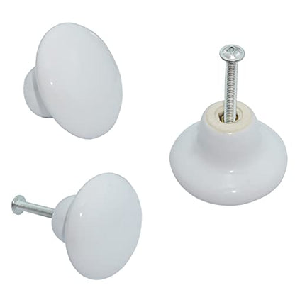 14 Packs White Ceramic Knobs Round Mushroom Cabinet Dresser - color: White