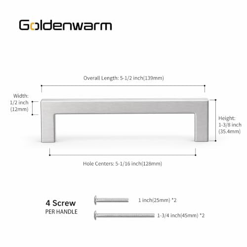 Goldenwarm 30 Pack 5" Brushed Nickel Cabinet Pulls Kitchen Cabinet Handles - color: Brushed Nickel, size: 5in Hole Centers